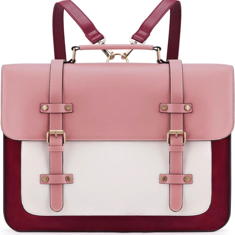 Laptop Bag Backpack Vegan Leather Messenger Bag Computer Satchel Bag (PINK)